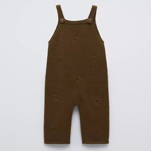 Zara Brown Knit Baby Overalls and Cardigan Set